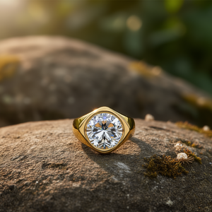 Fashion <b>Ring</b> 316L Stainless Steel PVD Gold Plating Sustainable Resistant Crystal Stone <b>Statement</b> Jewelry - Product Image 3