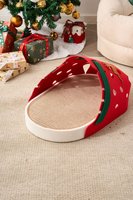 Lit pour chat moderne en laine style Noël, 2 en 1, en forme de chaussure avec griffoir, tanière douce en feutre et patch Père Noël