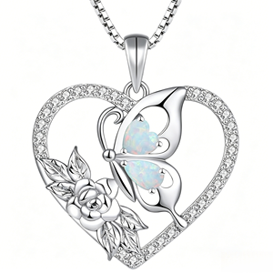 Collier pendentif en argent sterling S925 de luxe avec zircone cubique en forme de cœur, rose et papillon, fabrication directe <span class=keywords><strong>d</strong></span>'usine SPJ, OEM ODM, pour anniversaire - Product Image 4
