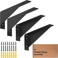 Braket Rak Dinding Heavy-Duty 12 Inci, Braket Rak Besi Hitam untuk Rak Mengambang DIY, Rak Segitiga Logam yang Kokoh