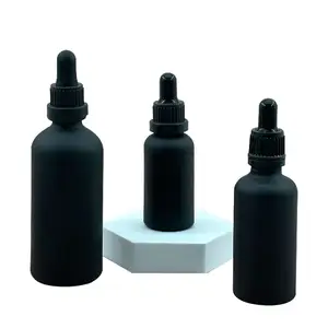 Матовая черная бутылка для эфирного масла круглой формы с пипеткой, 30 мл, 50 мл, 100 мл