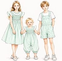 Robe décontractée pour fille OEM ODM en dentelle smockée, rayée verte et blanche, en coton, avec col à volants et manches flottantes, écologique et respirante pour enfants