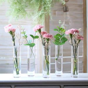 Mini Jarrones de Cristal Cilíndricos para Decoración de <span class=keywords><strong>Mesa</strong></span>/Fiesta/Hogar, Centros de <span class=keywords><strong>Mesa</strong></span> Florales Modernos Transparentes para Bodas, Paquete de 12 al por Mayor OEM - Product Image 3