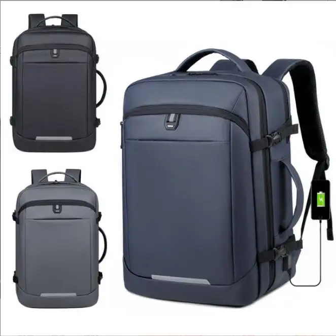 Tas punggung laptop dua arah dengan port pengisi daya usb, tas tote bahu laptop bepergian bisnis yang dapat diperbesar