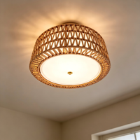 Plafonnier en rotin naturel tissé à la main, luminaire rond bohème, lumière chaude, décoration de style farmhouse