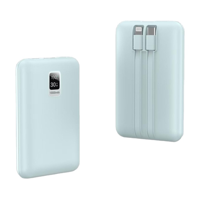 10000mAh Portable Power Bank with 22.5W Fast Charging, Built-in Dual Cables, LED Digital Display, Compact External Battery Pack