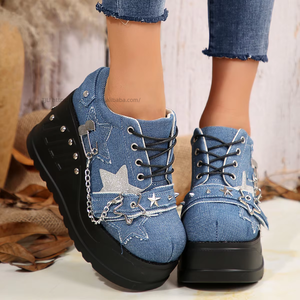 Nouvelle Collection Printemps – Chaussures Décontractées en Jean à Plateforme Épaisse pour Femme, Grande Taille, Semelle Compensée, Style Étoile, Chaussures Plates Sexy - Product Image 3