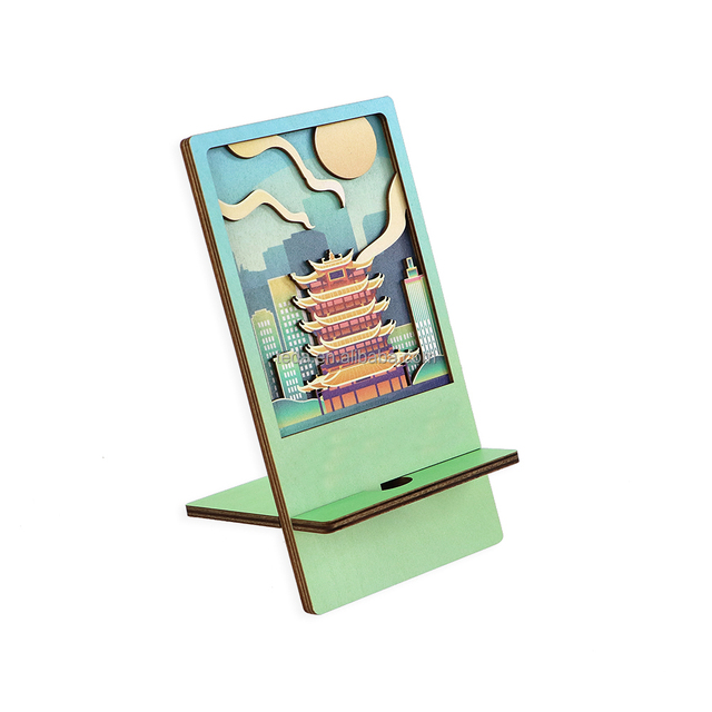 Custom Promotion Gifts Wooden Laser Cut 3d UV Printing Cell Phone Mobile Stand Holder Wood with Custom Packaging