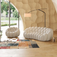 VOXHOME US Dropshipping Nordisches Gebogenes 3D-Wabennetz-Stoff Hellgraues Bubble-Sofa 4-Sitzer Fußball-Sofa Couch