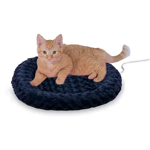 Manufacture Custom Calming Round Heated Dog Bed Winter Warm Soft Plush Cat Dog Bed For Pet Sleeping