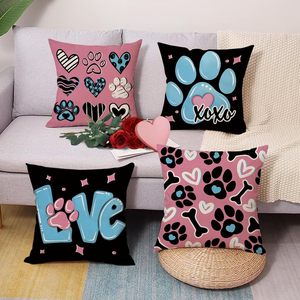 Federa per cuscino con impronta di zampa di <span class=keywords><strong>cane</strong></span> per San Valentino, cuore rosa e blu e osso, perfetta per occasioni romantiche, anniversari - Product Image 2