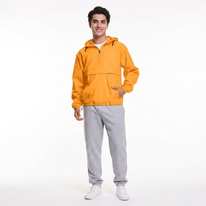 Custom Over Head <b>Half</b> <b>Zip</b> Waterproof Polyester Windbreaker Black Streetwear Track <b>Jacket</b> for <b>Man</b> - Product Image 1
