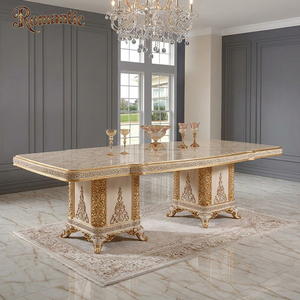 Nouvel ensemble de table à manger classique de luxe, meubles sculptés dorés, Turquie, ensembles de salle à manger haut de gamme avec texture marbre et <span class=keywords><strong>miroir</strong></span> buffet - Product Image 3