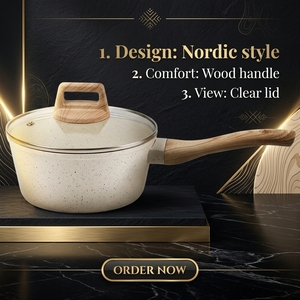 Non-stick Aluminum <b>Saucepan</b> Milk Pot with Wooden Handle Granite Coating Milk Pan with Glass Lid 16/18/20cm Cooking Pot - Product Image 3