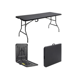 <span class=keywords><strong>Tavolo</strong></span> da <span class=keywords><strong>Campeggio</strong></span> Pieghevole Portatile in HDPE da 6 Piedi con Sedie, Effetto Rattan Nero - Product Image 3