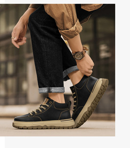 Nuevos Zapatos de Hombre Hechos a Mano de Ante Vacuno Nubuck de Color Sólido, Tendencia Retro Otoño 2026, Suela de Goma Gruesa para Exteriores, Casuales de Caña Baja - Product Image 5