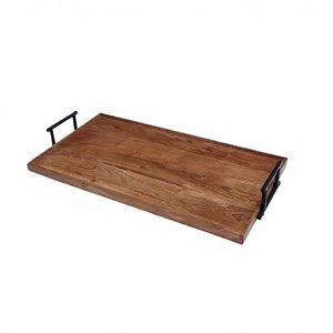 Handmade Wooden <b>Food</b> Serving <b>Tray</b> With Iron Handles Admirable Design Tea Coffee <b>Tray</b> For Home Hotel Usage - Product Image 1