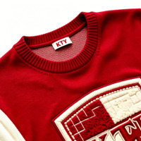 Prix d'usine, pull en tricot vintage personnalisé pour sororité, pull à manches courtes pour homme, broderie rouge et blanche, col rond