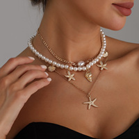 Collier de perles avec pendentif étoile de mer, style européen et américain, pour femme, thème marin, idéal pour les vacances d'été à la plage, en bambou
