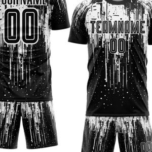 Ensemble de maillot de football noir et blanc à motif goutte d'eau, manches courtes, uniforme de football respirant, tenue de sport pour entraînement et match - Product Image 4