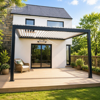 Pergola Bioclimatique Motorisée à Lames Orientables en Alliage d'Aluminium - Imperméable, Résistante au Vent, Thermolaquée, Facile à Assembler, Style Naturel Chinois