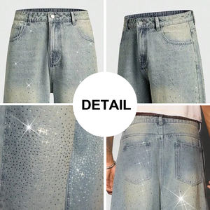 Hochwertige Maßgefertigte High-Streetwear-<span class=keywords><strong>Jeans</strong></span> Lose Gerade Weite Hosen Coole Gewaschene Strass-Kristall Hip-Hop Mode-<span class=keywords><strong>Jeans</strong></span> - Product Image 6