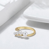 Nouveauté - Bijoux vintage - Plaqué or 14 carats - Argent sterling 925 - Zircon CZ 4A - Perle d'eau douce - Bague ouverte réglable pour femmes