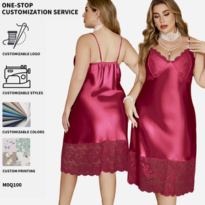 Lencería Sexy para Mujer, de Encaje y Satén, Holgada, Informal, para Dormir en Casa o en el Dormitorio - Product Image 1