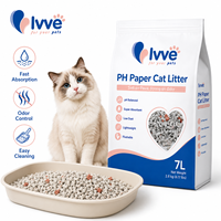 Litière pour chat en papier recyclé 7L avec indicateur de pH, sable pour chat léger et jetable, litière pour chat en papier anti-odeur et sans traces