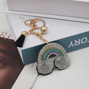 Custom Rainbow Sparkling Rhinestones Keychain Charm with Tassel Fashionable <b>Crystal</b> <b>Key</b> <b>Ring</b> Women's Handbag Decor - Product Image 5