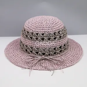 Vente en gros Chapeaux d'enfants en paille de couleur mélangée gris violet pour enfants