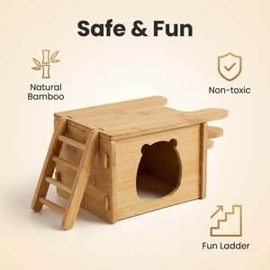 Casa de bambú para hámsteres con escalera, refugio para mascotas pequeñas, para hámsteres dorados y ratas de compañía, decoración multifuncional para jaulas - Product Image 4
