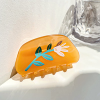 Barrette à cheveux en acrylique imprimée rétro, faite à la main, couleur bonbon printemps-été, style simple, chignon haut, accessoires pour cheveux