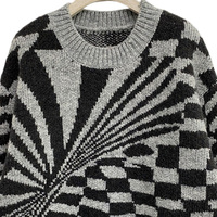 Pull-over surdimensionné pour femme à col rond, motif damier géométrique radiale, personnalisé avec logo, manches longues, doux pour la peau, design de créateur