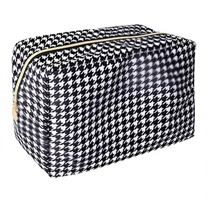 Large Houndstooth Cosmetic Bag With Zipper Multi-Function Travel <b>Makeup</b> Organizer Classic Style Textile <b>Case</b> - Product Image 4