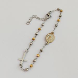 <span class=keywords><strong>Pulsera</strong></span> <span class=keywords><strong>de</strong></span> Acero Inoxidable Chapada en Oro <span class=keywords><strong>de</strong></span> 18k, Cadena <span class=keywords><strong>de</strong></span> Cuentas <span class=keywords><strong>de</strong></span> 3mm, Cruz Religiosa, Rosario, Joyería Cristiana, el <span class=keywords><strong>Mejor</strong></span> Regalo - Product Image 5