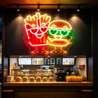 Letreros de Neón con Diseño de Hamburguesa Impresos con UV para Decoración de Paredes Interiores