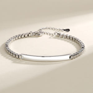 Bracelets de couple unisexes en argent sterling 925 gravables, style simple, luxe léger, cadeaux de la Saint-Valentin, bijoux plaqués rhodium - Product Image 5