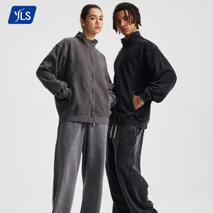 YLS5071 мужской спортивный костюм с батиком на молнии, комплект из двух предметов, однотонная толстовка с высоким воротом и спортивные штаны высокого качества - Product Image 2