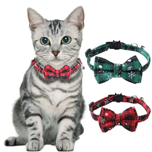 Collier pour chat avec nœud papillon, bandana, collier pour animal <span class=keywords><strong>de</strong></span> compagnie à dégagement rapide, bandana avec motif écossais classique, collier pour chat réglable avec écharpe et nœud papillon - Product Image 1