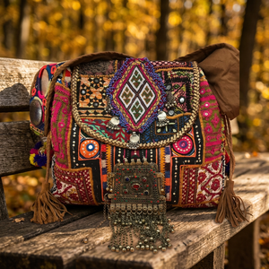 Handmade Indian Bohemian Vintage Traditional Women Shopping Banjara <b>Bag</b> Cotton Zipper Hasp Closure Single Strap Fashion Look - Product Image 2