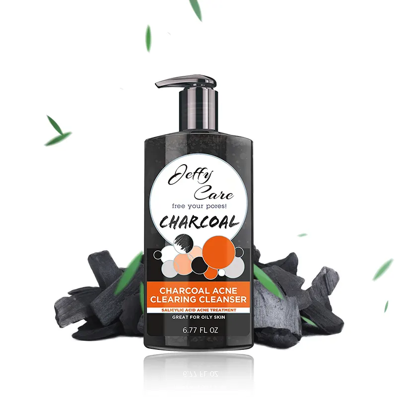 OEM Private Label Facial Cleanser Deep Cleansing Acne Treatment Natural Organic Gentle Pore Charcoal Face Wash Gel