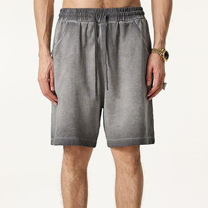 High Quality <b>Men's</b> 310GSM 100% Cotton Acid Wash <b>Shorts</b> Casual Distressed Breathable Knitted Cargo <b>Shorts</b> with Drawstring - Product Image 4