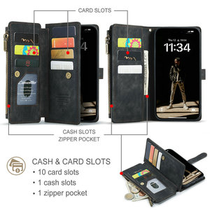 <span class=keywords><strong>CaseMe</strong></span> Retro PU Housse en cuir pour <span class=keywords><strong>iPhone</strong></span> 17 Portefeuille Fentes pour cartes Sacs Fermeture éclair Stand Pouch pour <span class=keywords><strong>iPhone</strong></span> 17 16 Pro 15 Plus 14 Flip Case - Product Image 2
