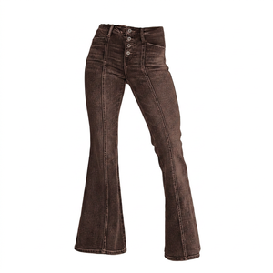Jeans de Mujer de Cintura Alta, Corte Acampanado, Estilo Vintage, Lavado a la Piedra, Largos, Casuales, con Botones al Frente, Corte Regular, para Primavera - Product Image 4