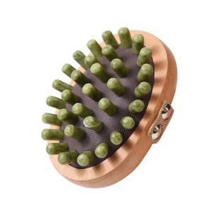 Cepillo de Masaje de <span class=keywords><strong>Jade</strong></span> Verde Natural con Cojín de Goma, Mango de Madera de Haya Premium, Herramienta de Drenaje Linfático, Peine para Masaje de Cabeza - Product Image 2