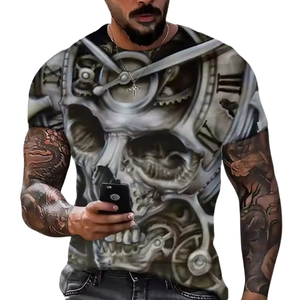 T-Shirt da Uomo Personalizzata OEM ODM con Stampa 3D di Teschio Gotico Psichedelico e Mandala Arcobaleno, Maglietta Grafica per il Giorno dei Morti, Streetwear - Product Image 3
