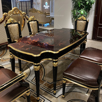 Ensemble de table à manger rectangulaire en bois massif sculpté à la main, design français, sur mesure, avec 6 chaises