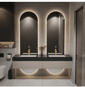 <span class=keywords><strong>Bagno</strong></span> di Design Personalizzato di Alta Gamma, Lussuoso, <span class=keywords><strong>in</strong></span> <span class=keywords><strong>Legno</strong></span> di Gomma, <span class=keywords><strong>Moderno</strong></span>, con Lavabo Integrato a Parete, Doppio Specchio, Nero - Product Image 5