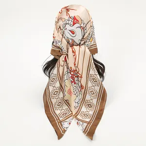 Sommer 110*110cm Frau Turban Blumen kaninchen gedruckt Hijab Bandana Square Satin Seiden schal